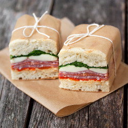 prettygirlfood:  Pressed Italian Sandwiches Ingredients 6 small Ciabatta rolls (or you can use large buns or bread and slice up after) 2-3 Tbsp. butter 3 red peppers 1 large bunch of arugula, rinsed and patted dry 1 (200g) carton of Tre Stelle™ Bocconcini