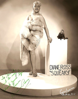 Diane Ross and her Monkey (“Squeaky”) Vintage 50’s-era promo photo personalized: “To Hirsh — Just to say I think your tops — Love, Diane Ross ”..