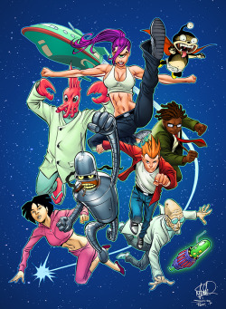 timetravelandrocketpoweredapes:  Futurama Fighters pencils by Mike S. Miller / colors by Teo Gonzalez (via Teo’s tumblr: deffectx) 
