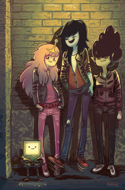 gingerhaze:  faitherinhicks:  Marceline and the Scream Queens cover I did for the comic by Meredith Gran! I think this is one of the covers for issue #4. The amazing colours were by my badass friend Noreen Rana. The cover was based on a Ramones album