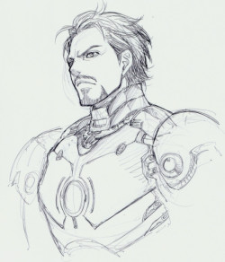 feistydreamsfangasms:  Tony Stark/Iron Man as drawn by Hiroshi Ueda (manga artist known for his work on Full Metal Panic! Sigma and Tiger&amp;Bunny) 