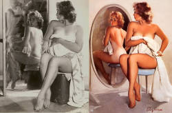 henryconradtaylor:  Pin-ups and Their Reference Photos Every artist has to start somewhere. It’s fun to compare the photo to the painting and see what the artist chose to exaggerate or change completely. Though there’s a spark of life and personality