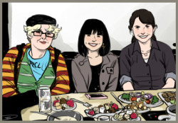 i drew me and my roommates at our anniversary dinner (from a photo obviously) because we&rsquo;ve been roommates for like ten years and it&rsquo;s ridiculous okay basically they are both adults and i am just a complete fuckup