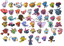 poke-problems:  Thank you all for these lovely Misdreavus fusion submissions! x  Mine&rsquo;s the Victini one in the second to last row. c: