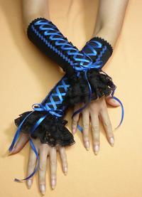 Black Gothic Lolita gloves with blue lace