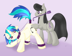 Because you can never have enough petplay. Not that happy with how Octavia turned out, but I really dig Vinyl. &lt;3 Also ponies seem like they are just made for spreader bars.