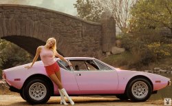 girlsandmachines:  Playboy Playmate of the year Liv Lindeland &amp; her DeTomaso Pantera, 1972. 
