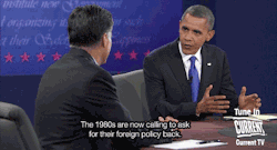 current:  “The 1980s are now calling to ask for their foreign policy back.” Yes, our gif team is back on duty tonight. Check out our Social Dashboard to keep track of what’s trending, and watch now and keep it tuned to Current TV after the debate