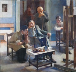 blastedheath:  Alessandro Pomi (Italian, 1890-1976), Nello studio [In the studio], 1920s. Oil on canvas, 187 x 194 cm. Private collection. 