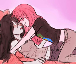 marcelinerememberyou:  Bonnibel: You ready Marcy ;) Marceline: Ugh sure I guess :/ Bonnibel: Don’t be scared &gt;;) Marceline: Who says I am &gt;:)  make sure to credit the artist of the picture! which would be ~me~ hey there