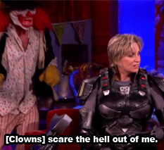 adriofthedead:  acharmingnotion: I think clowns are very freaky. They freak me out.  did jane lynch dress up as her own character from Wreck It Ralph if so that’s pretty great 