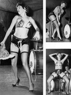  Wildcat Frenchie   aka. “The Sadie Thompson of New Orleans”.. Showing some of the moves that made her a popular attraction on New Orleans’ Bourbon Street, as published in the pages of the June ‘56 issue of ‘CABARET Queens Quarterly’.. 