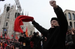 Don Andrea Gallo, manifestazione FIOM Milano 28 gennaio 2011
