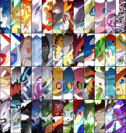 legendary-deeds-of-an-immortal:  legendary pokemon of each generation I-V artwork 