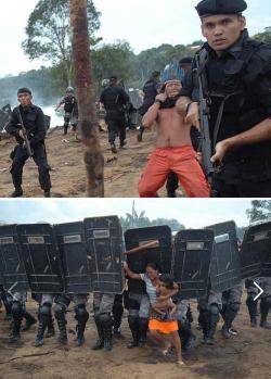 rumplegasm:  imjustanotherheathen:  rassclaat:  social-conscience:  yugendreams:  This is happening now. This image has to reach the rest of the world. The Kayapo being expelled from their homes for the construction of the Belo Monte Dam, which will flood
