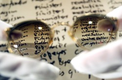 John Lennon’s glasses, along with his handwritten lyrics to “Give Peace a Chance”, were donated by his widow Yoko Ono to the Smithsonian Institution and are held on display there