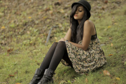 pantyhoseparty:  Black tights, studded boots and flower print dress