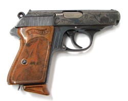fmj556x45:  Walther PPK .22 LR caliber pistol. Rare Oak leaf engraved Pre-War PPK .22 caliber. This gun came out of an old collection that was formed from 1930 to 1950. This is engraved outside of the factory probably by a private or commercial engraver.