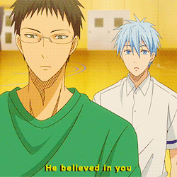  Scene that makes you drowning into otp feels you love in Kuroko no Basket:When Hyuga told Kuroko that Kagami wanted to be stronger even if just alittle because Kuroko had saved him a lot until now. Hyuga also told Kurokothat Kagami believed in him. 
