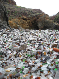 showslow:  Glass Beach  During the early 20th century residents of Fort Bragg, California chose to dispose of their waste by hurling it off the cliffs above a beach. No object was too toxic or too large as household appliances, automobiles, and all matter