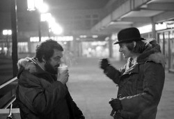 awesomepeoplehangingouttogether:  Stanley Kubrick and Malcolm McDowell