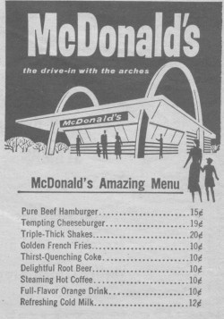 Inflation bites (McDonald’s menu from their beginnings in the early 1950s)