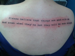 fuckyeahtattoos:  Jeremy at American Graffiti in Danville VA did my tattoo. He was great to work with and gave me exactly what I wanted! This is a quote from my favorite book, the Perks of Being a Wallflower. :)  