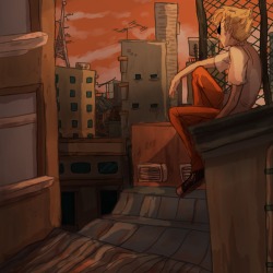 boyandthemachine:  notmikey:  mori childs wanted dirk strudel so here is a dirk strudel gazing wistfully at a city or somethign  thank u mikey childs this is a fine dork straddle. my half of the trade is coming along… 