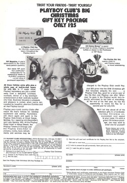 vintagebounty:  Playboy Club’s Big Christmas Gift Key Package - “Treat Yourself” Vintage Advertisement 1971, Rare Collectible Original - Wall Decor/Poster Available at: https://www.etsy.com/listing/115897261/playboy-clubs-big-christmas-gift-key