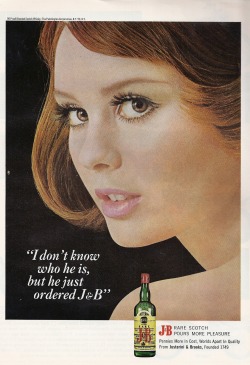 vintagebounty:  J&amp;B Rare Scotch Advertisement Playboy 1968 Collectible Original “Pours More Pleasure” Original Available Here: https://www.etsy.com/listing/116686047/jb-rare-scotch-advertisement-playboy 