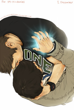 kuma-la-la:  kuma-la-la:  December 1 Non-cheesy/porny Destiel For 59-14xdaniel  AND SO IT BEGINS. This one was a tiny bit rushed ‘cause it’s rather late here, and I hadn’t had time to draw anything earlier today. XD BUT YEH, I’m kinda satisfied,