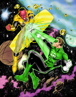 super-hero-center:  Green Lantern Space Battle by ~statman71  Somebody tagged this as “Marvel Comics.” It’s DC Comics, people. That’s like saying lightsabers and the Force is from Star Trek.
