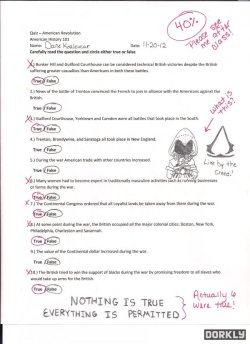 insanelygaming:  Assassin’s Creed: Not a Study Guide Now that’s what I call edu-tainment. (via dorkly)  BAH! Fuck school.